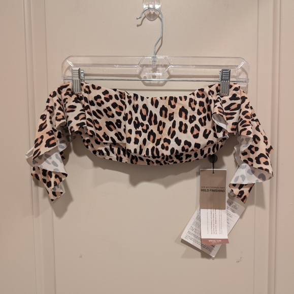 Vix Paula Hermanny Leopard Print Off-Shoulder Bikini Top Large - Picture 1 of 10